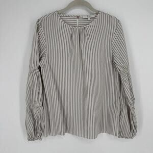 Tibi shirt womens 4 white striped metallic designer workwear career office top